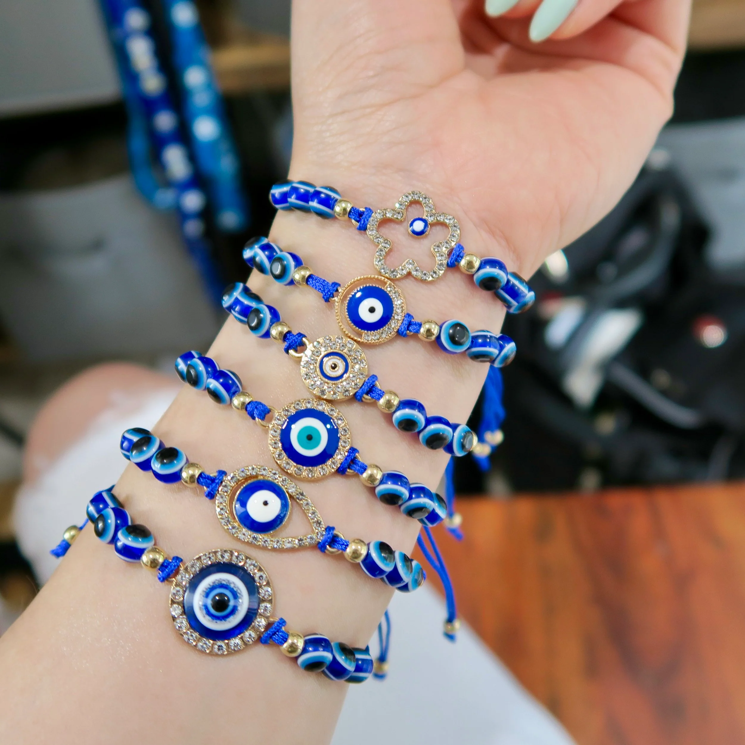 Evil Eye String Bracelet - Gold - Image 11