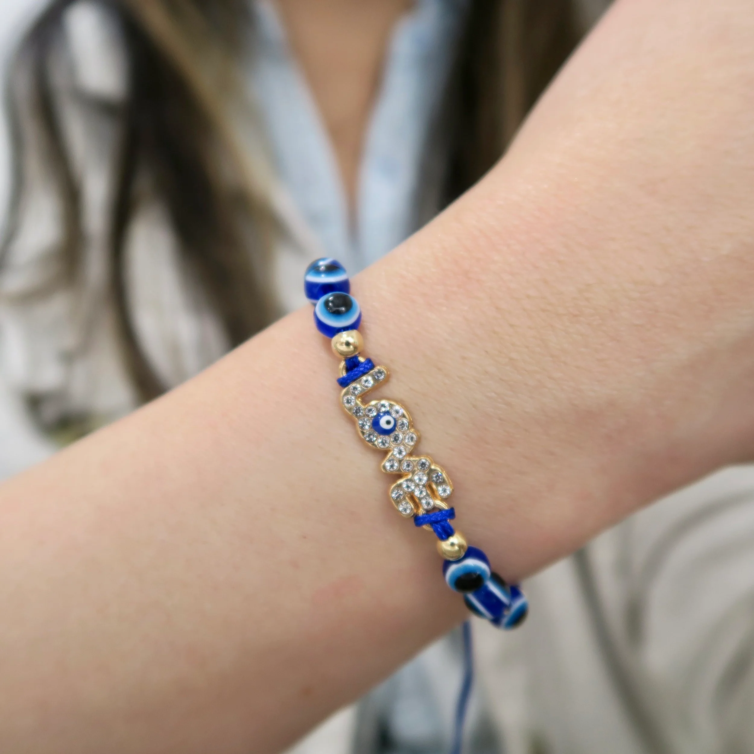 Evil Eye String Bracelet - Gold - Image 4