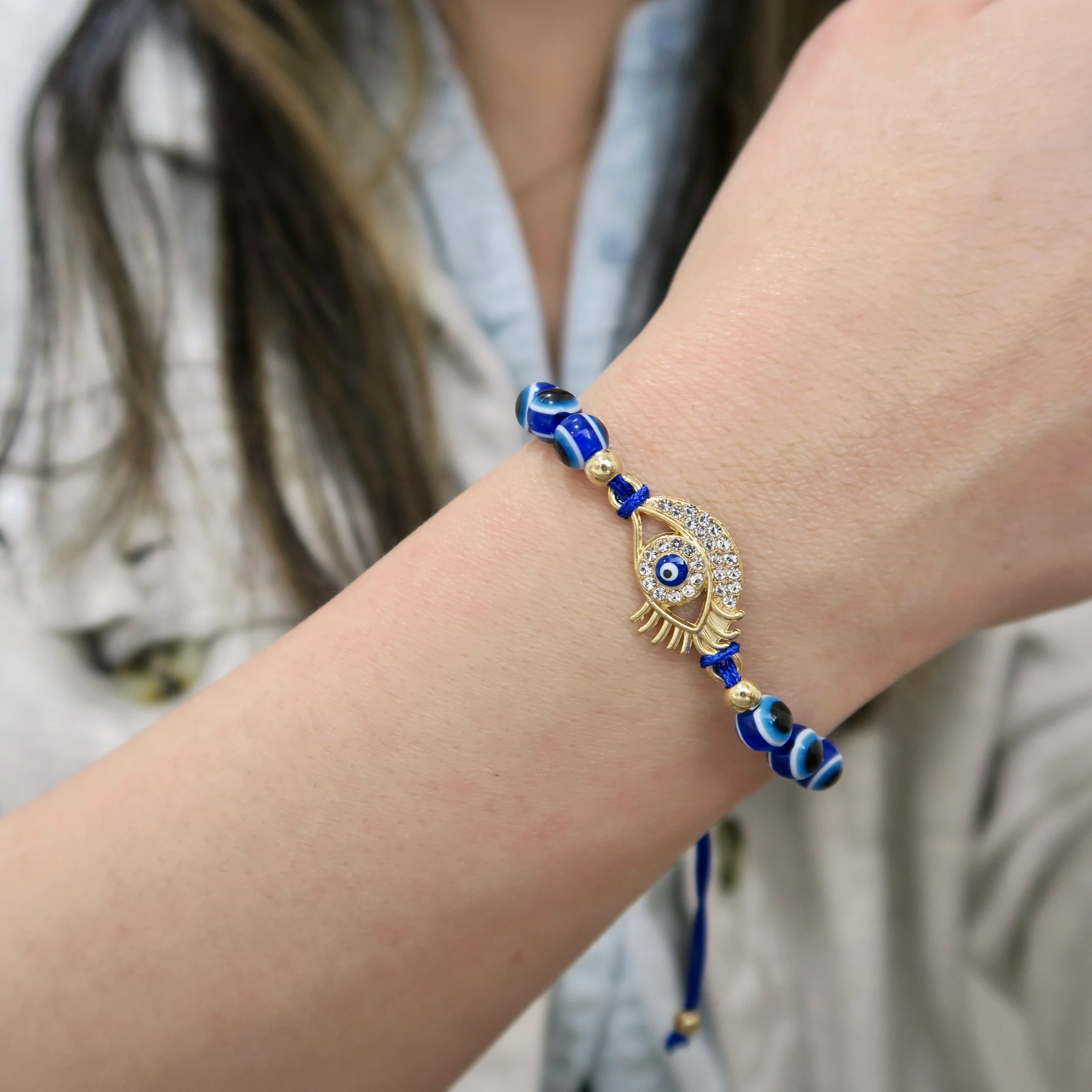 Evil Eye String Bracelet - Gold - Image 5