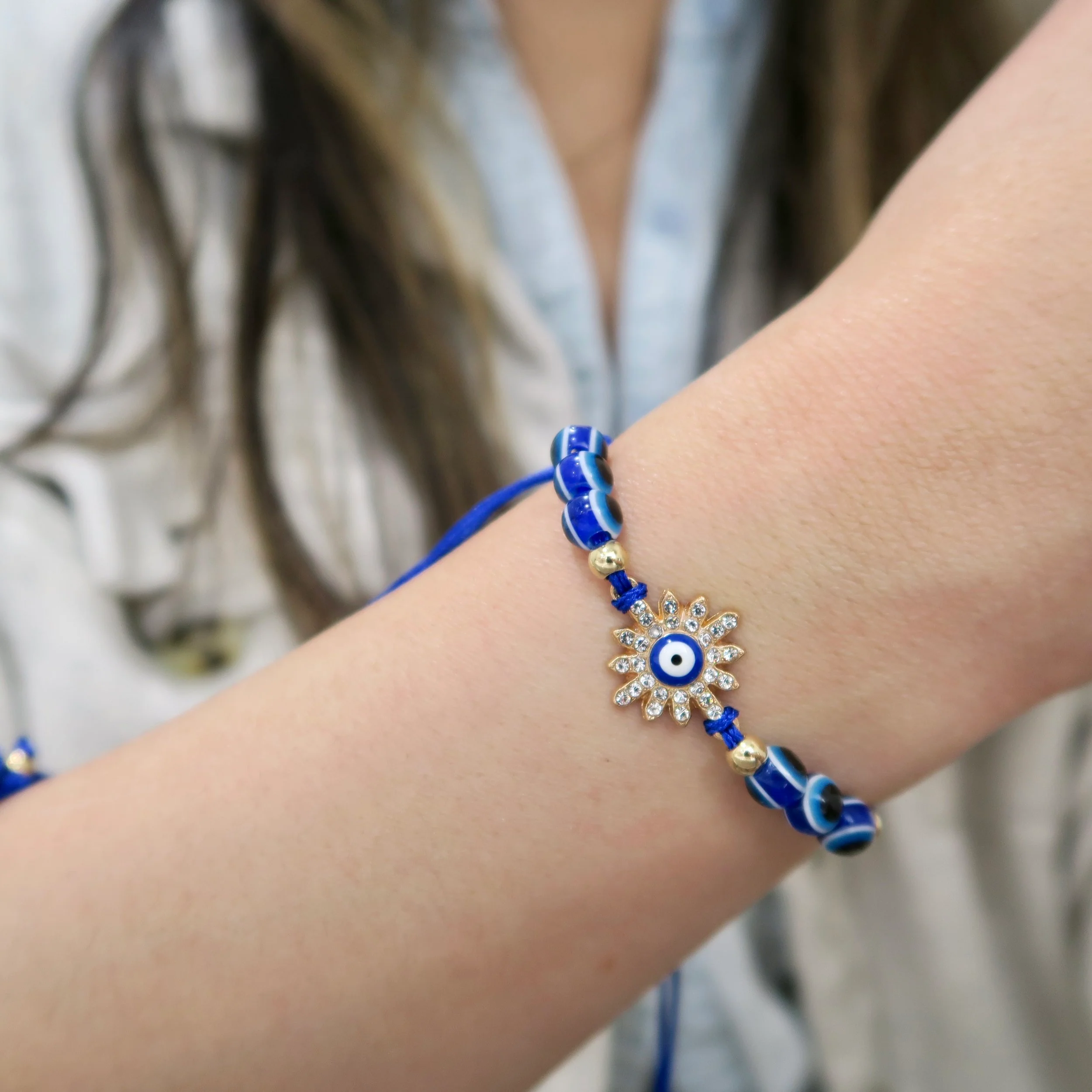 Evil Eye String Bracelet - Gold - Image 9