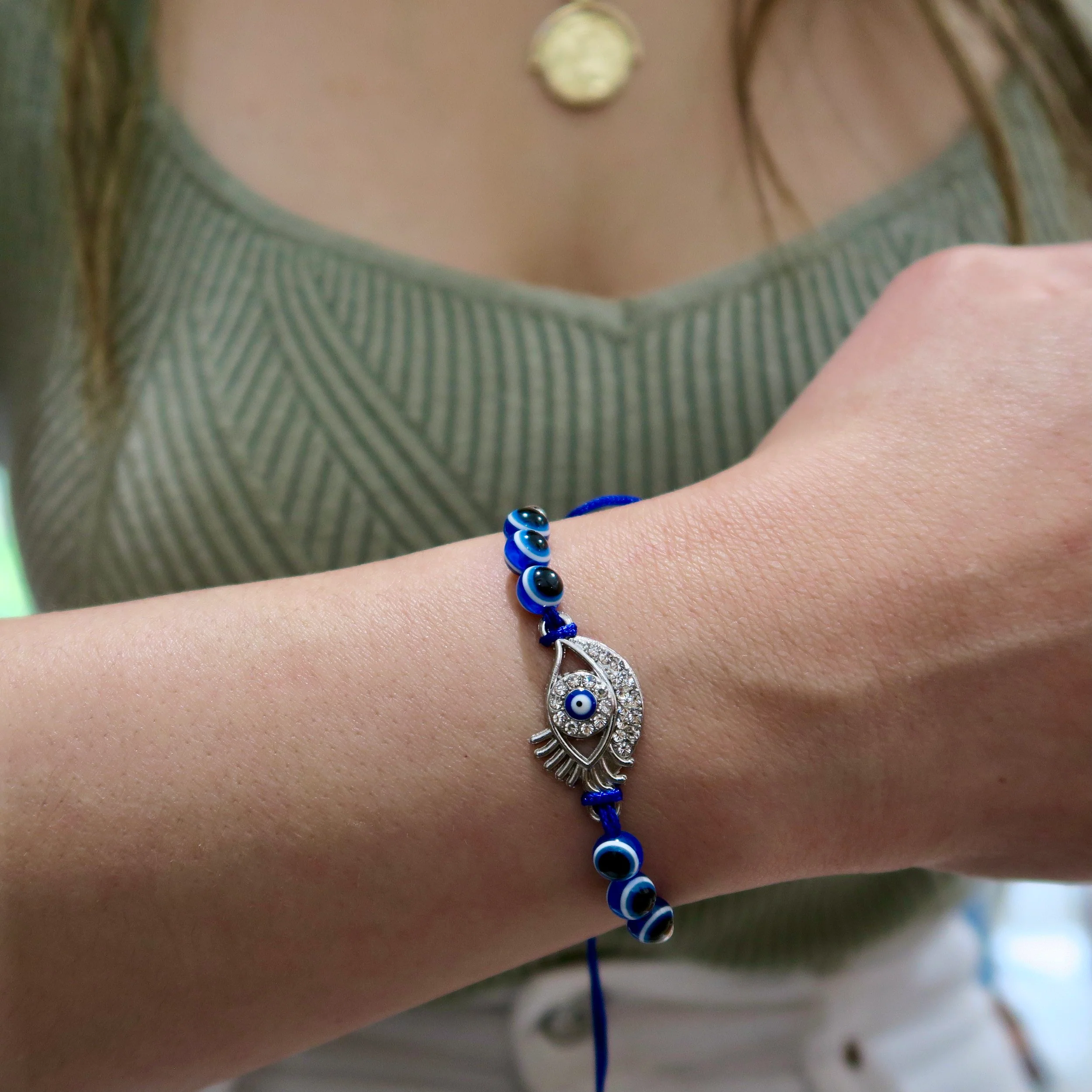 Evil Eye String Bracelet - Silver - Image 12