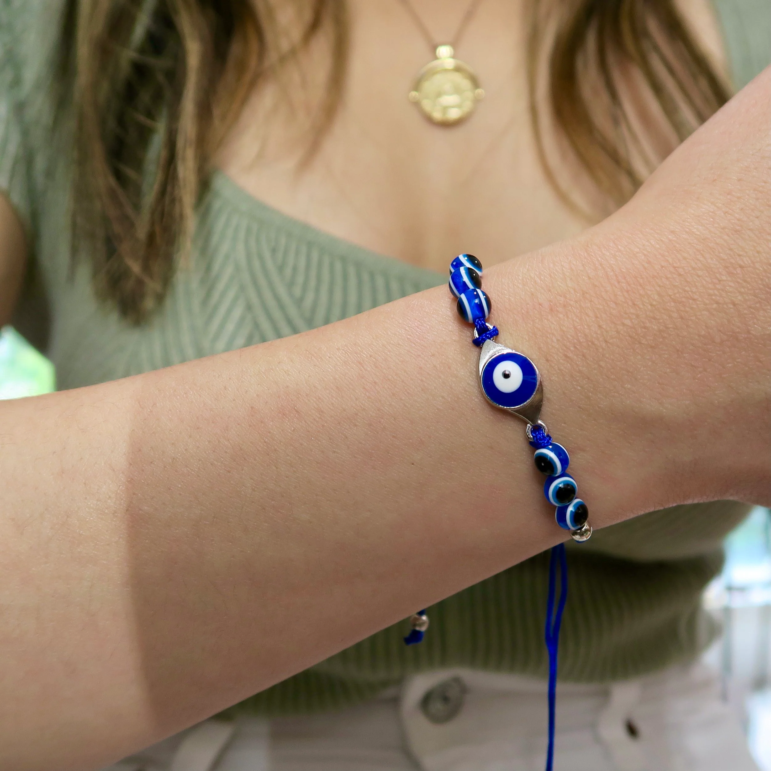 Evil Eye String Bracelet - Silver - Image 13