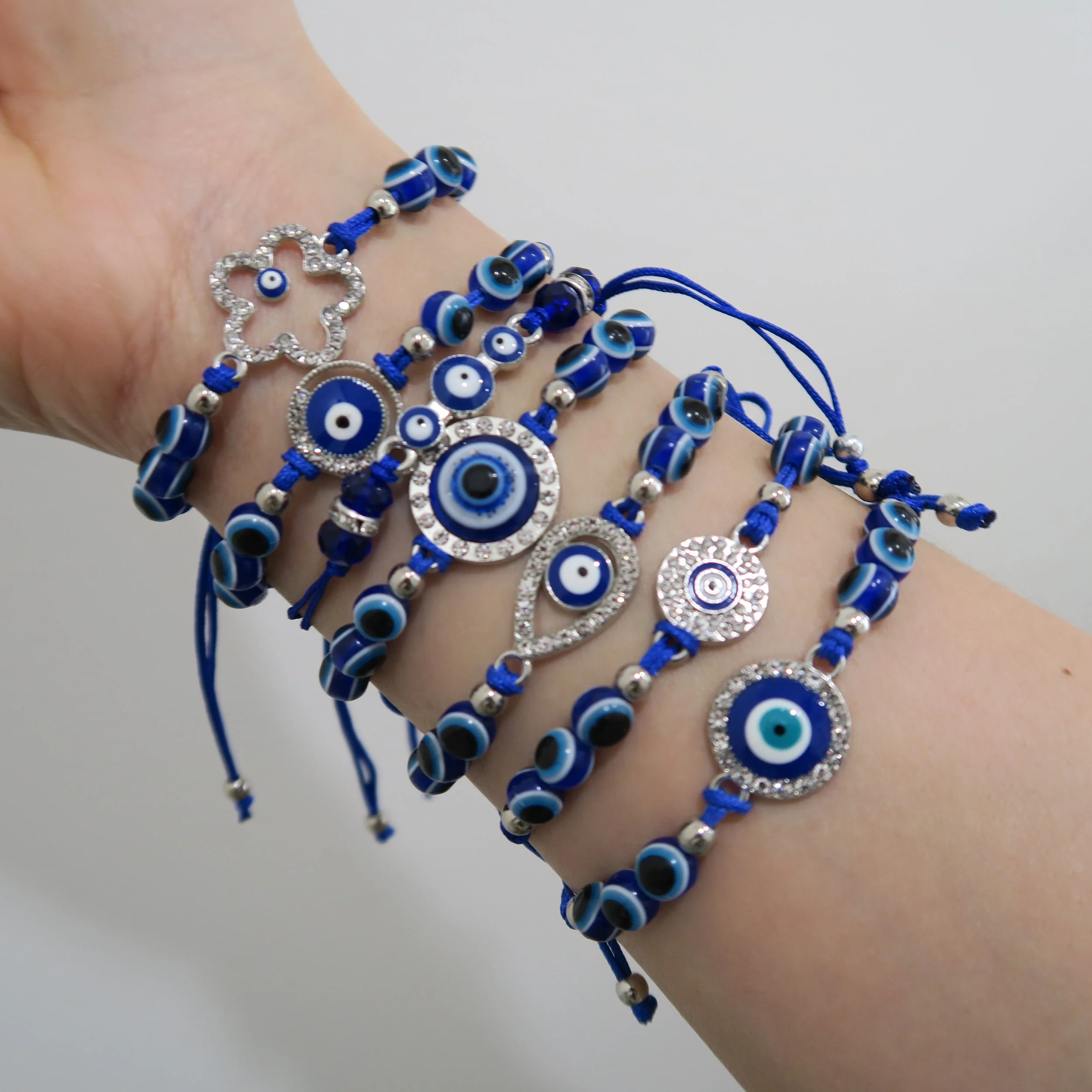 Evil Eye String Bracelet - Silver - Image 4