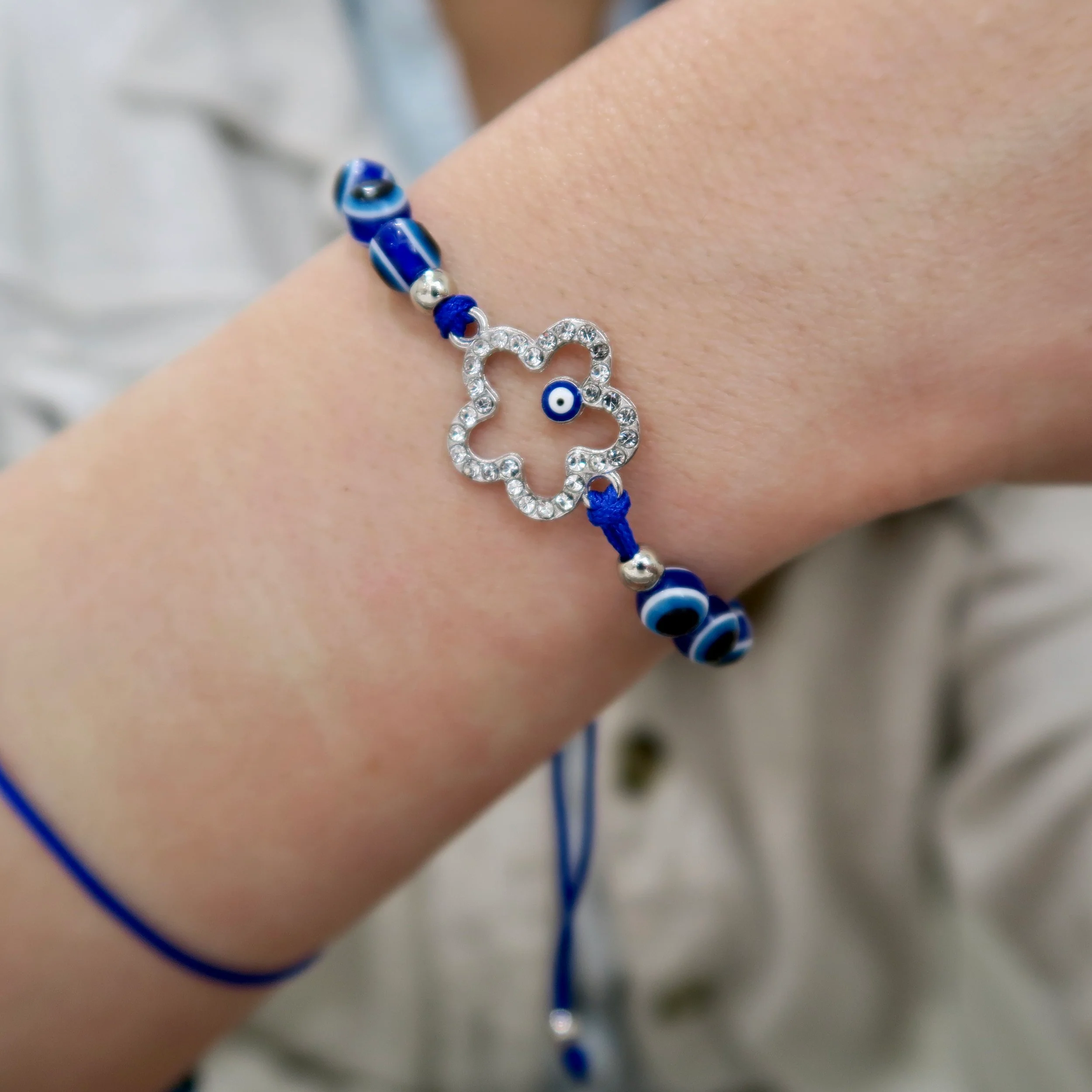 Evil Eye String Bracelet - Silver - Image 5