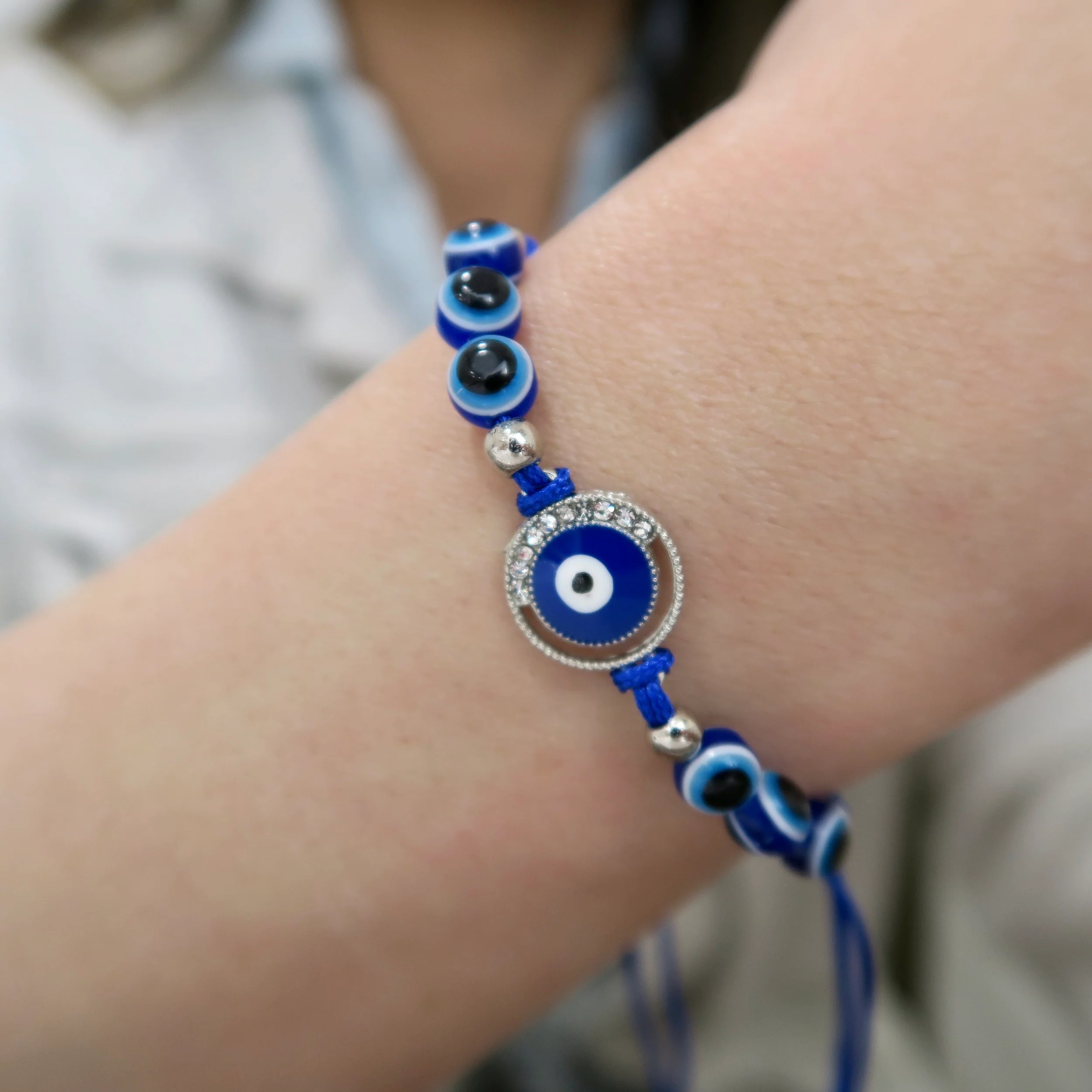 Evil Eye String Bracelet - Silver - Image 6