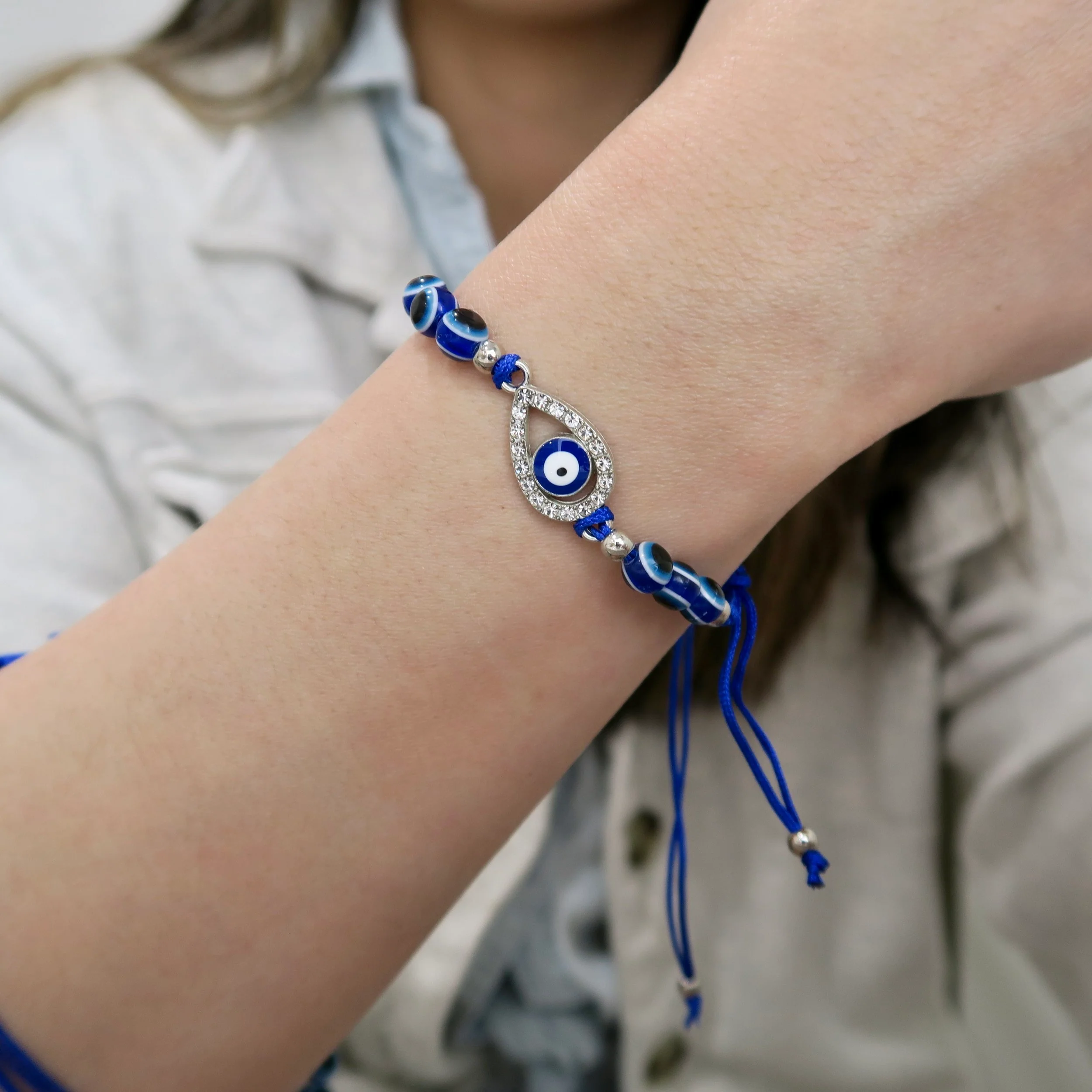 Evil Eye String Bracelet - Silver - Image 7