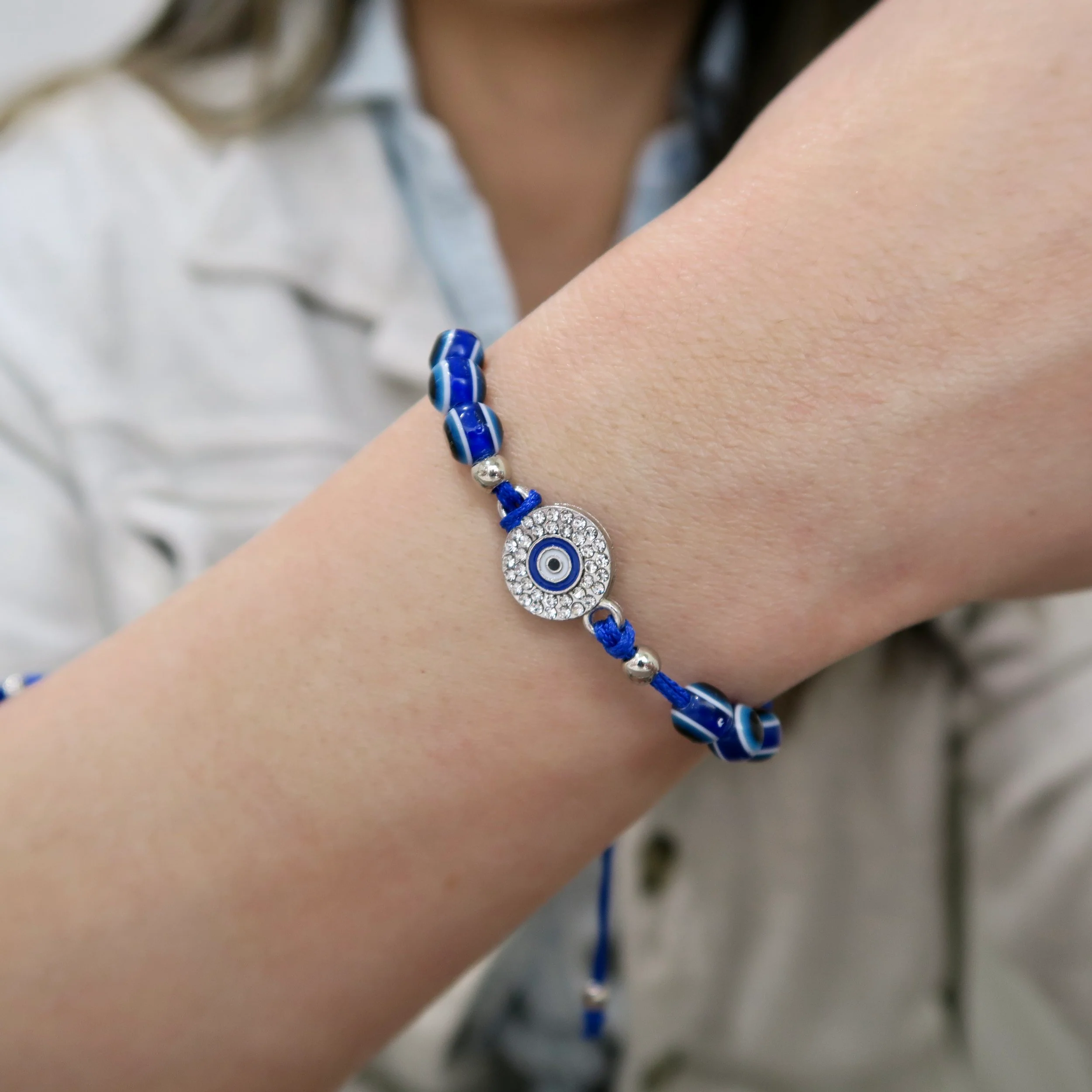 Evil Eye String Bracelet - Silver - Image 8