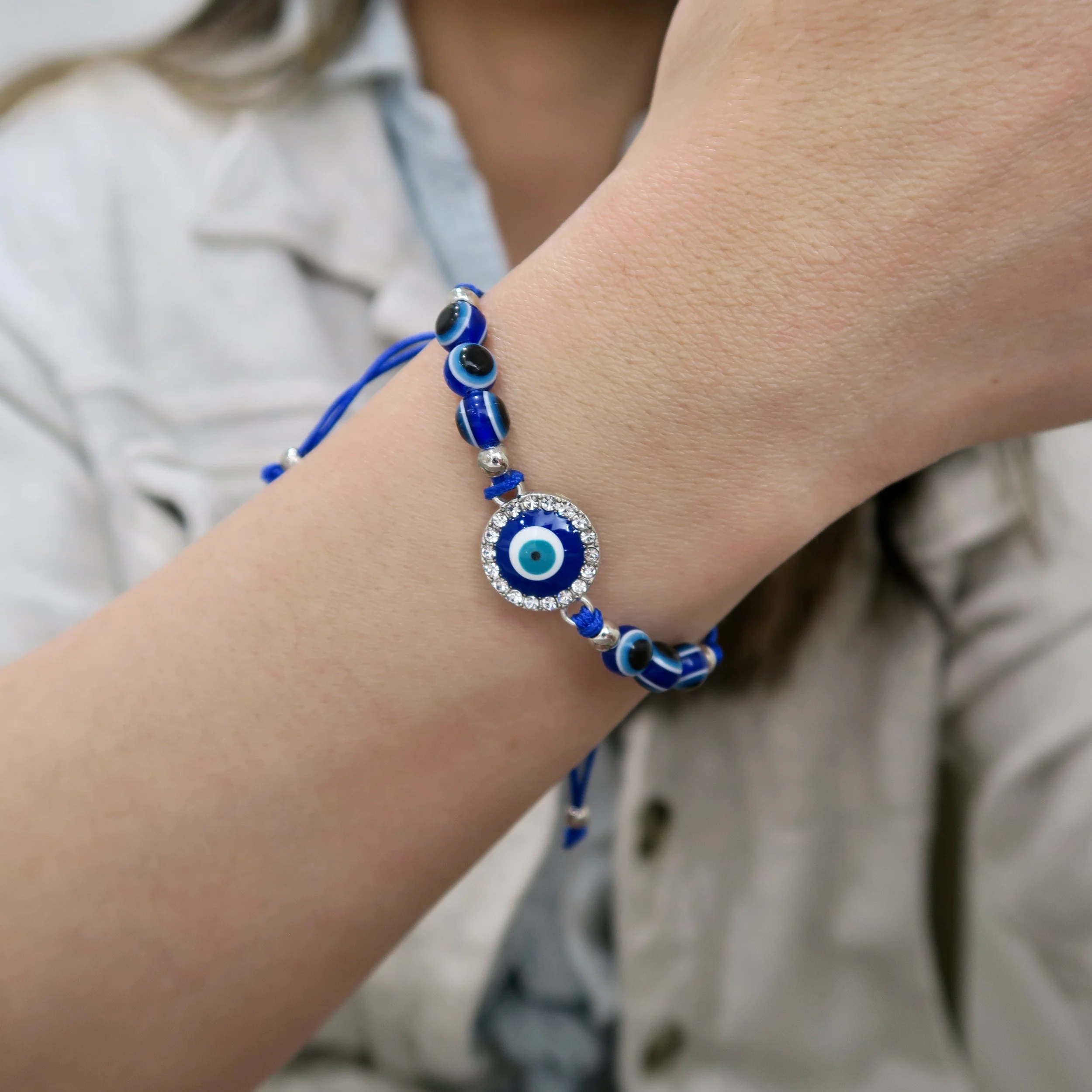 Evil Eye String Bracelet - Silver - Image 9