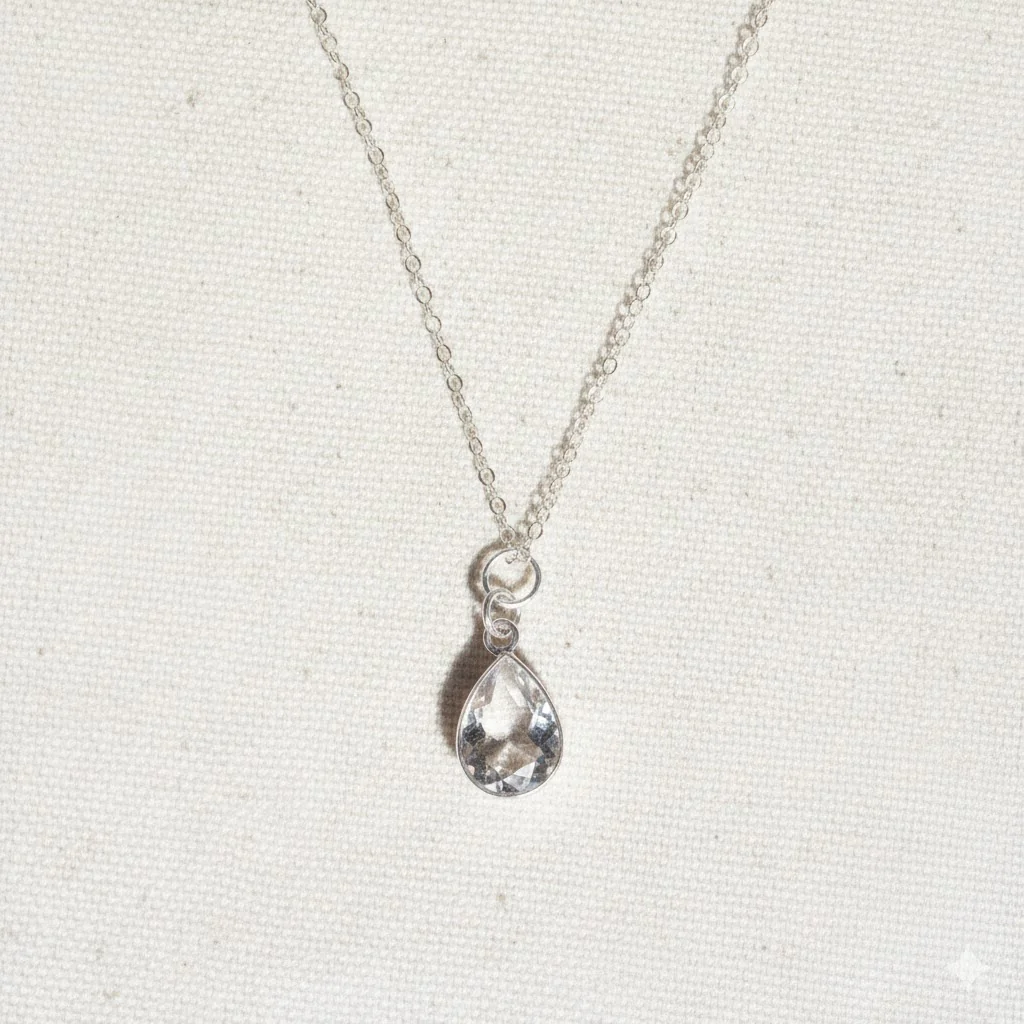 Faceted Gemstone Teardrop Necklace - Silver - Image 10