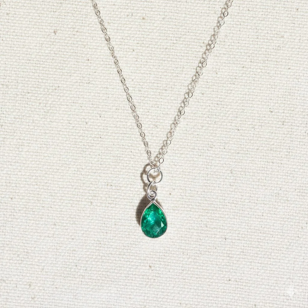 Faceted Gemstone Teardrop Necklace - Silver - Image 11