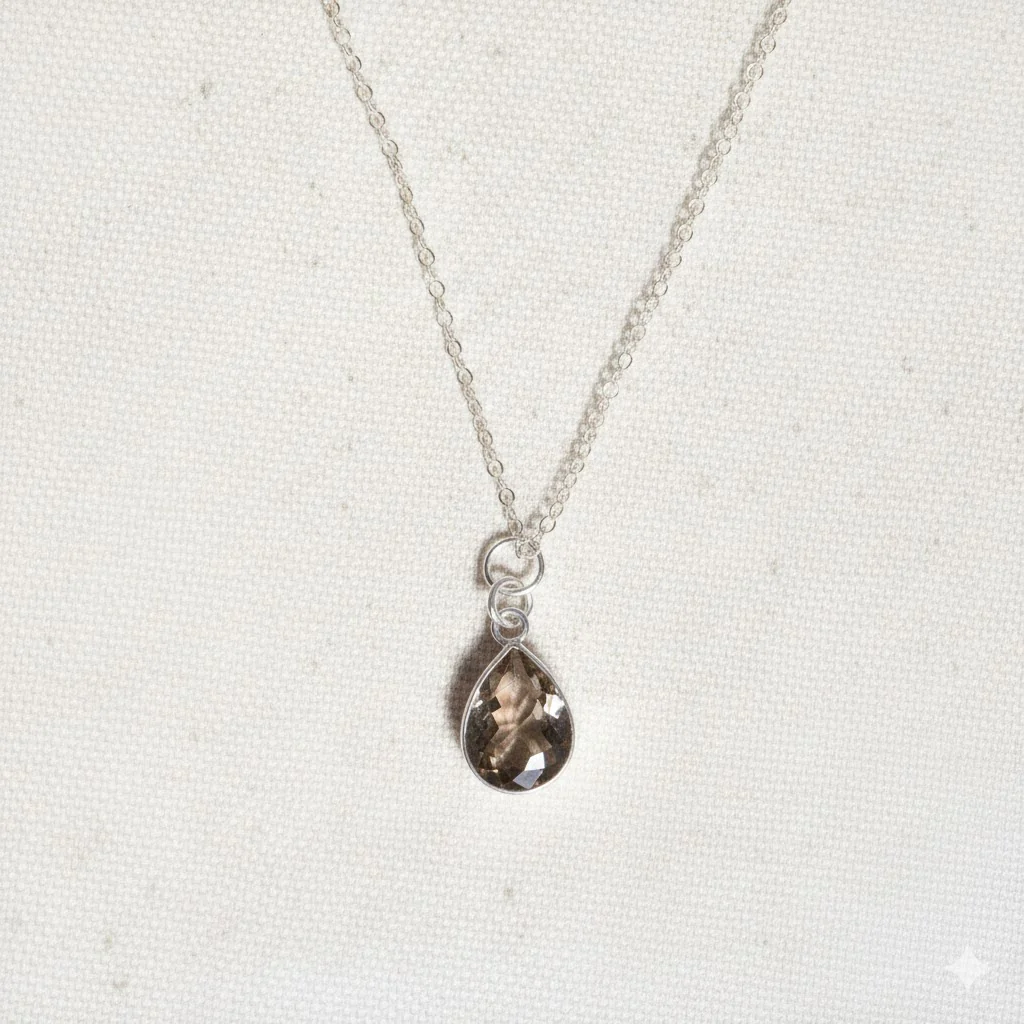 Faceted Gemstone Teardrop Necklace - Silver - Image 13