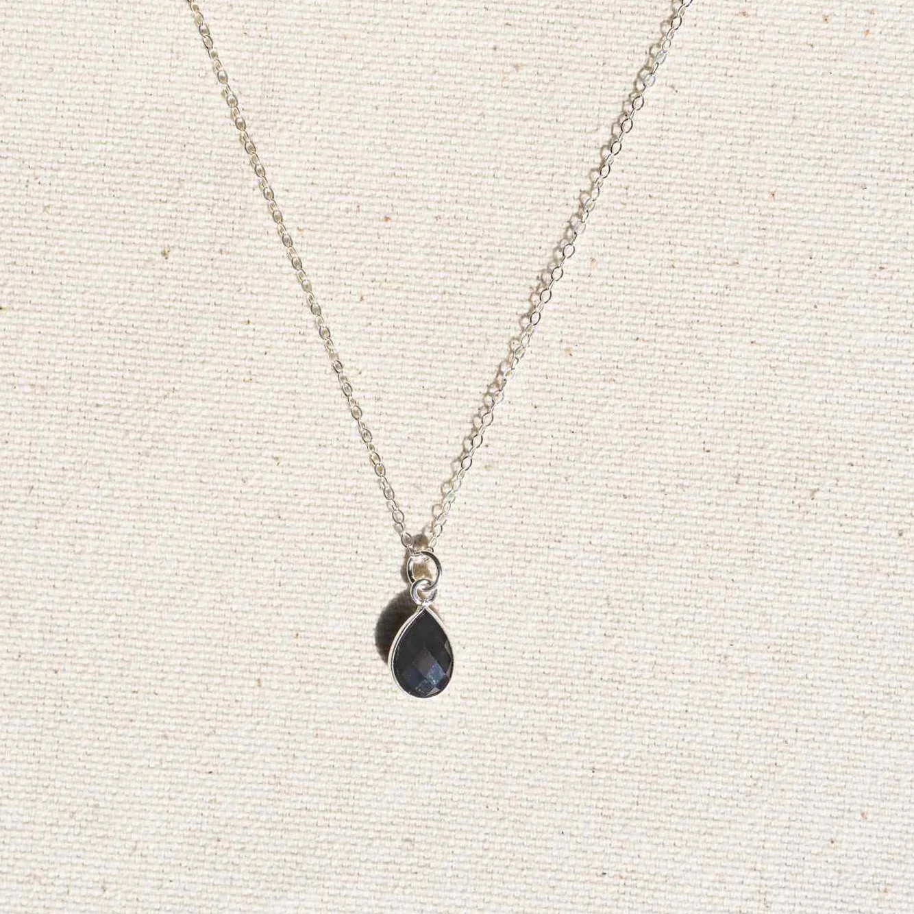 Faceted Gemstone Teardrop Necklace - Silver - Image 5