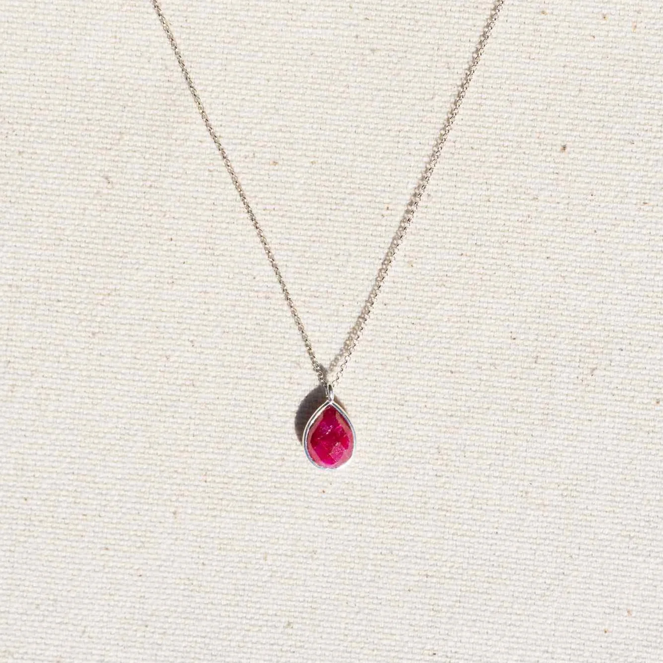 Faceted Gemstone Teardrop Necklace - Silver - Image 6