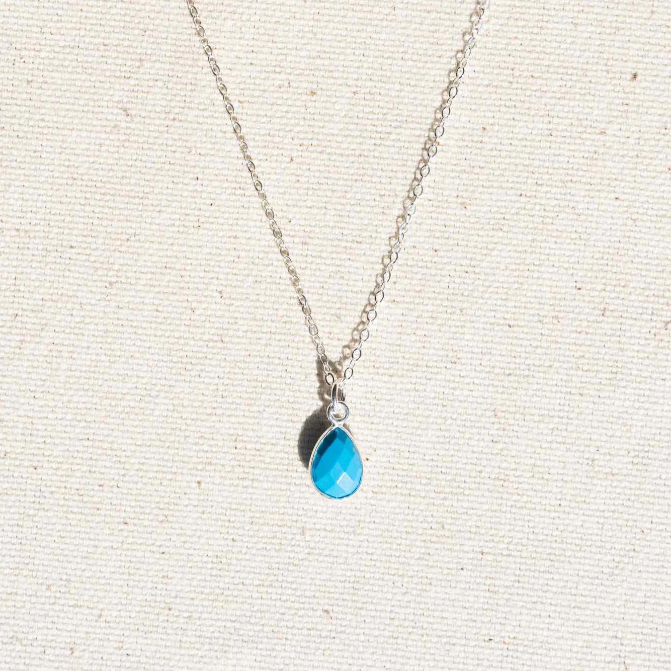 Faceted Gemstone Teardrop Necklace - Silver - Image 8
