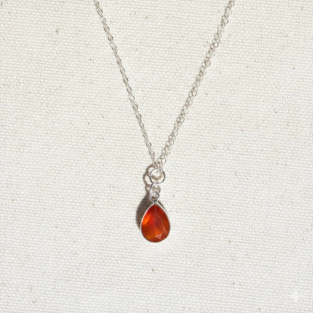 Faceted Gemstone Teardrop Necklace - Silver - Image 9