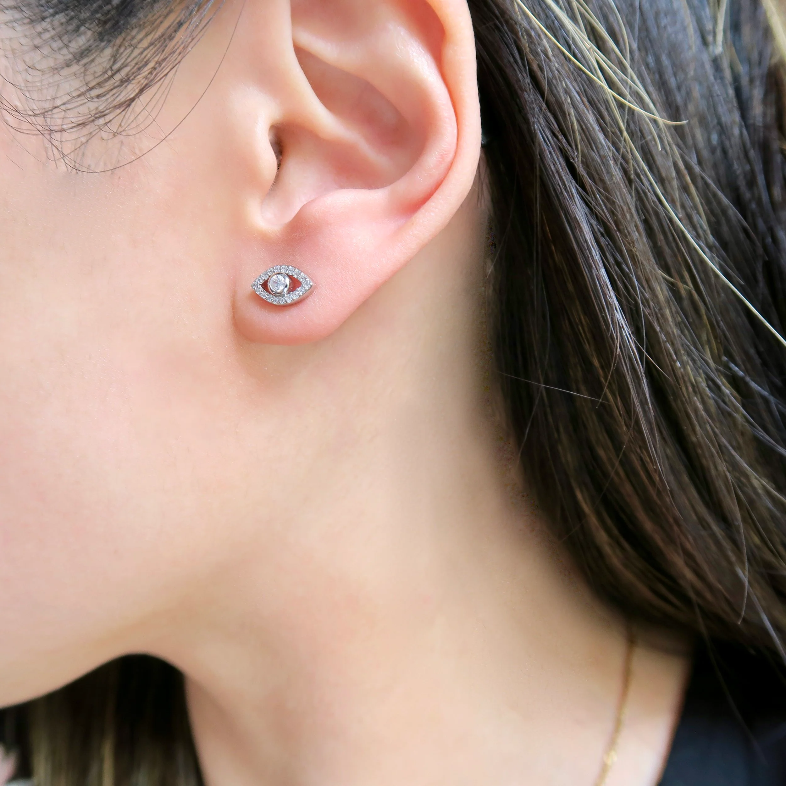 Sterling Silver Evil Eye Stud Earrings - Image 3