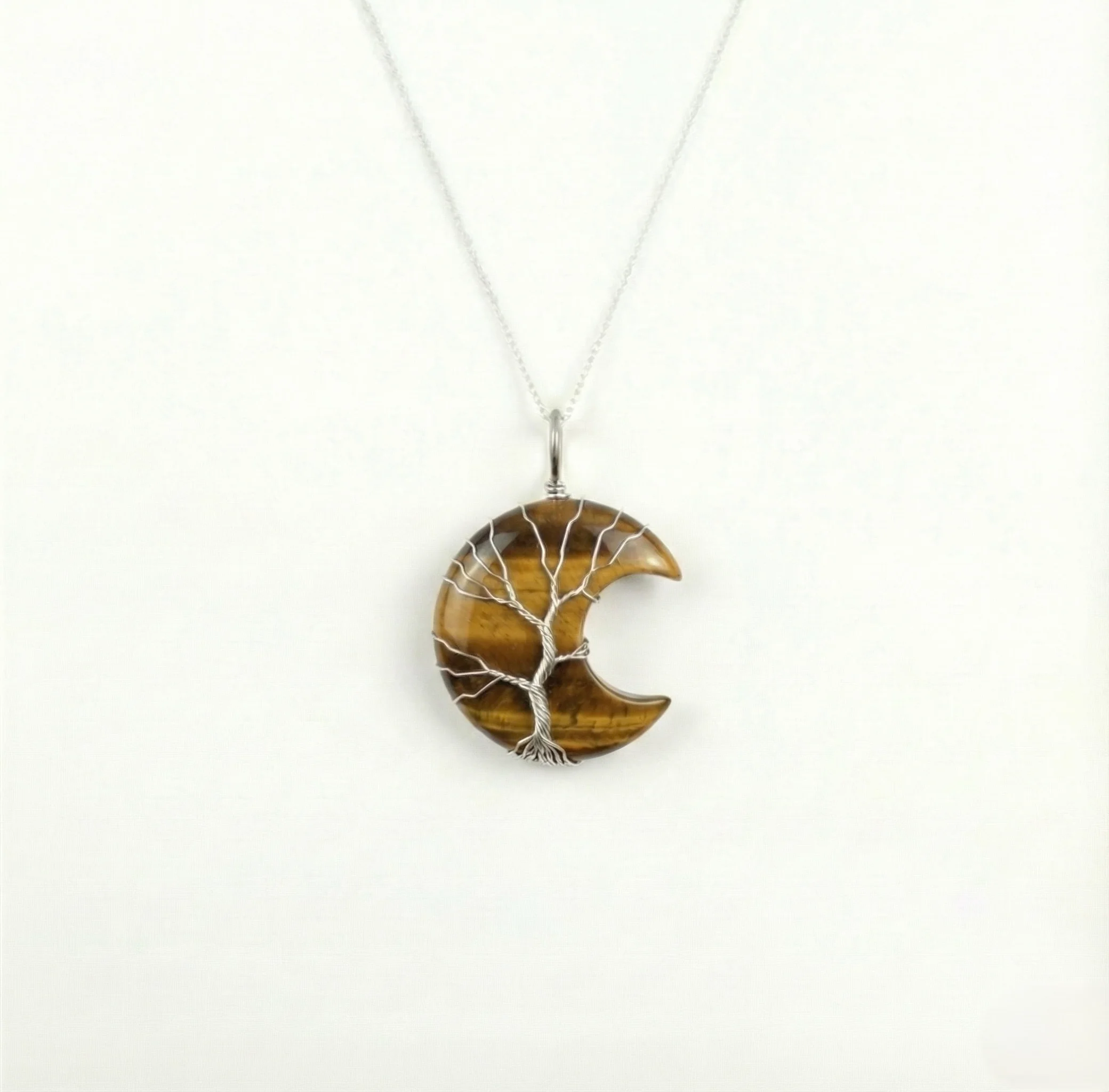 Tree of Life Crescent Moon Necklace - Silver - Image 11