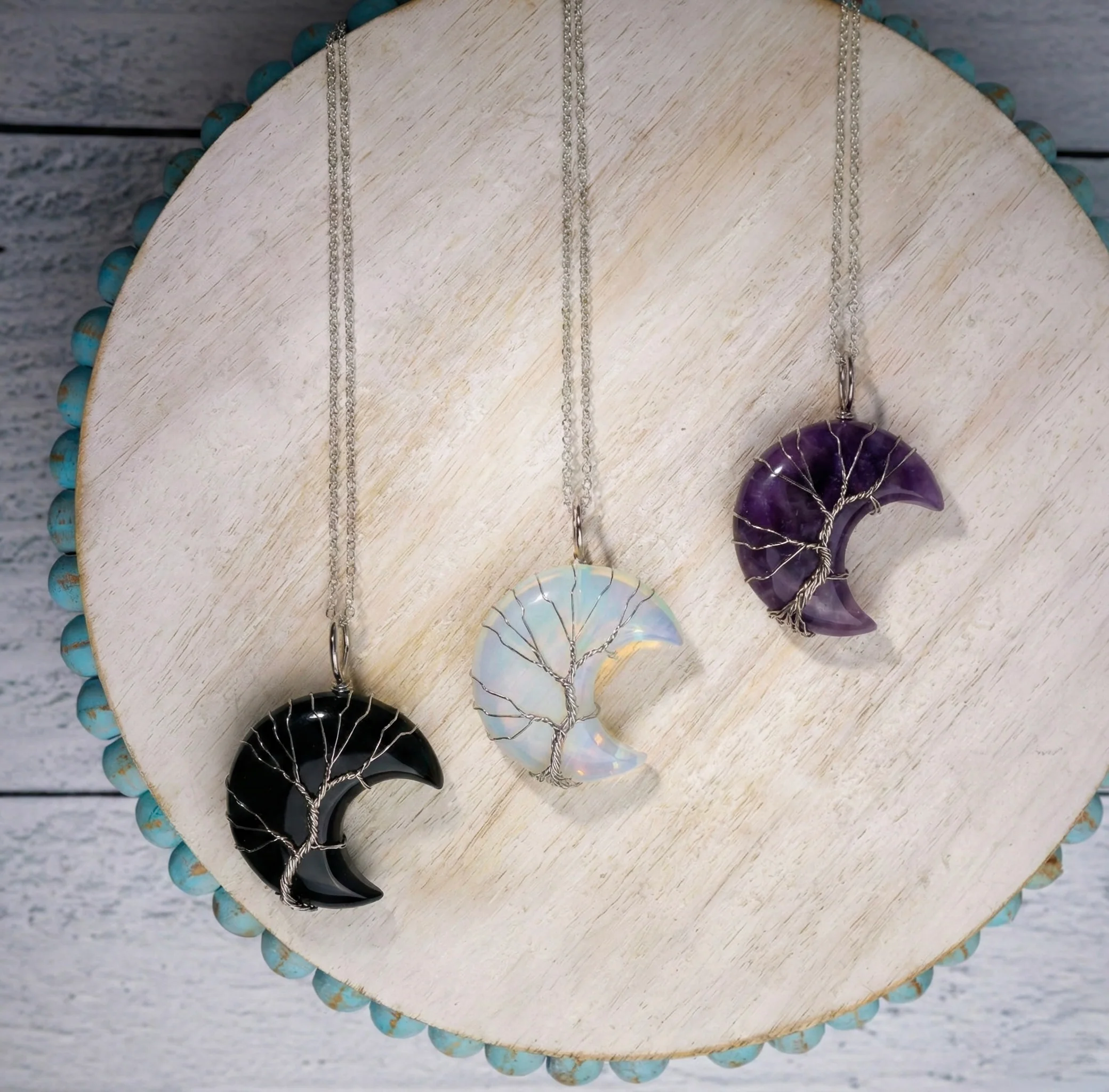 Tree of Life Crescent Moon Necklace - Silver - Image 5