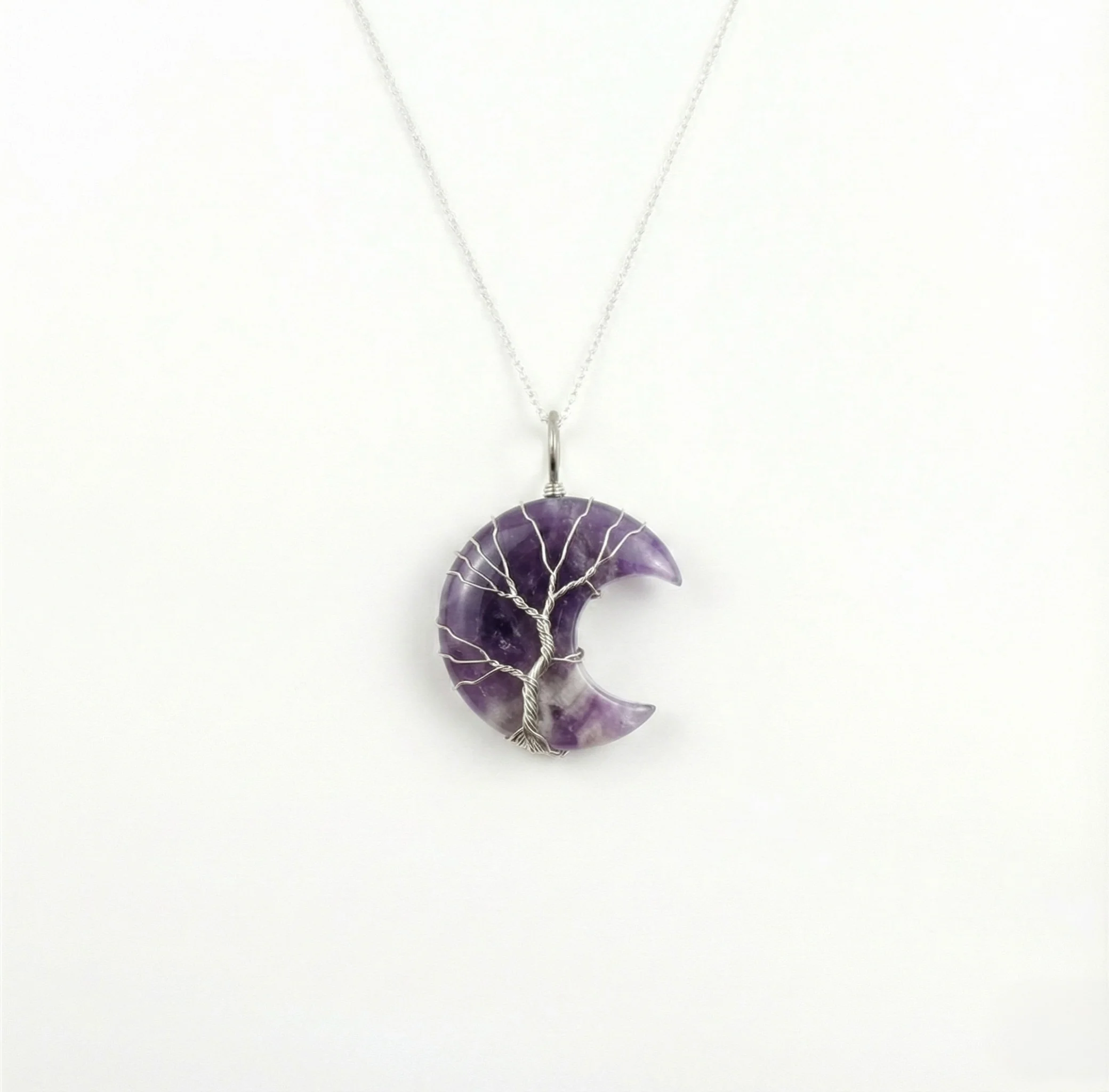 Tree of Life Crescent Moon Necklace - Silver - Image 7